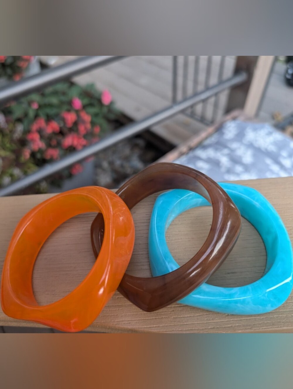 3 Chunky Bracelets Orange Turquoise Brown